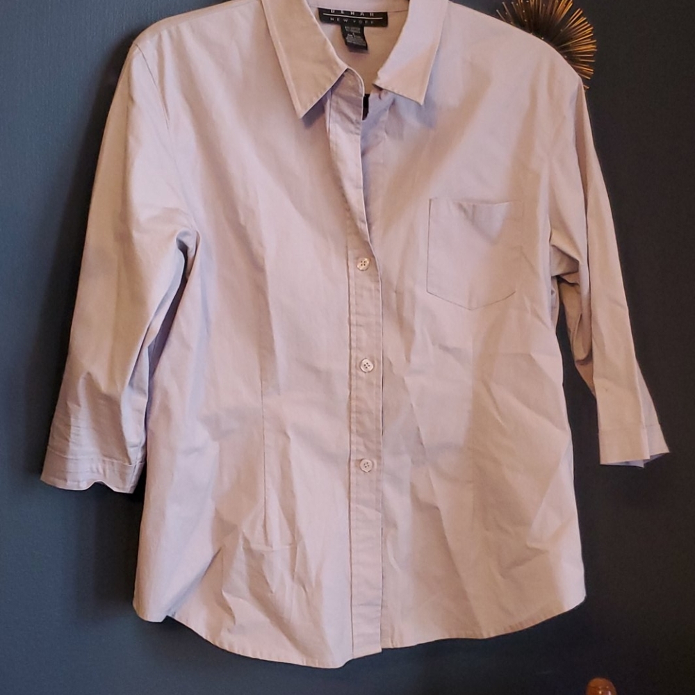 Behar New York 3/4 Sleeve Purple Button Dwn Blouse